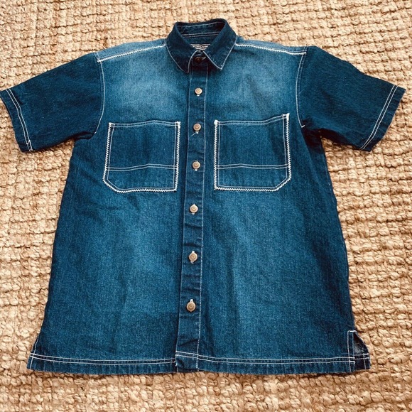 Renegade Other - Renegade Outerwear Mens M Short Sleeve Denim Shirt Button Up Heavier Stitching